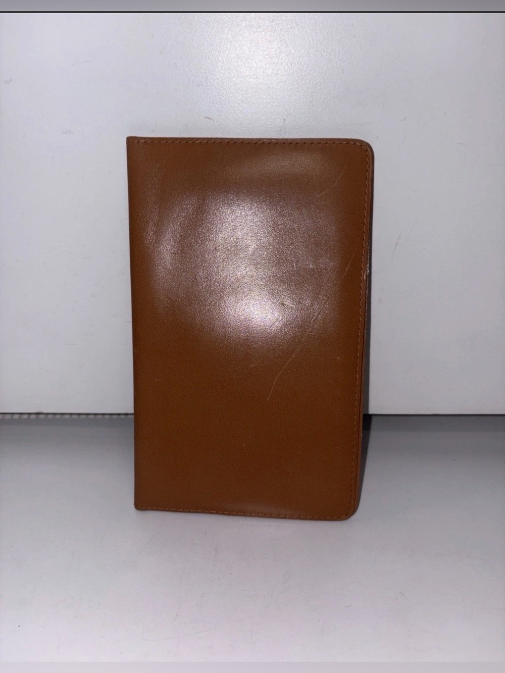 Vintage RUMPP WALLET SEAL KIDSKIN Leather Brown Credit Cards CHECKS